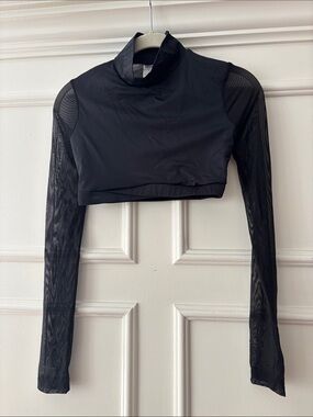 balera Black Mesh Long-Sleeve Cropped Mock Neck Top